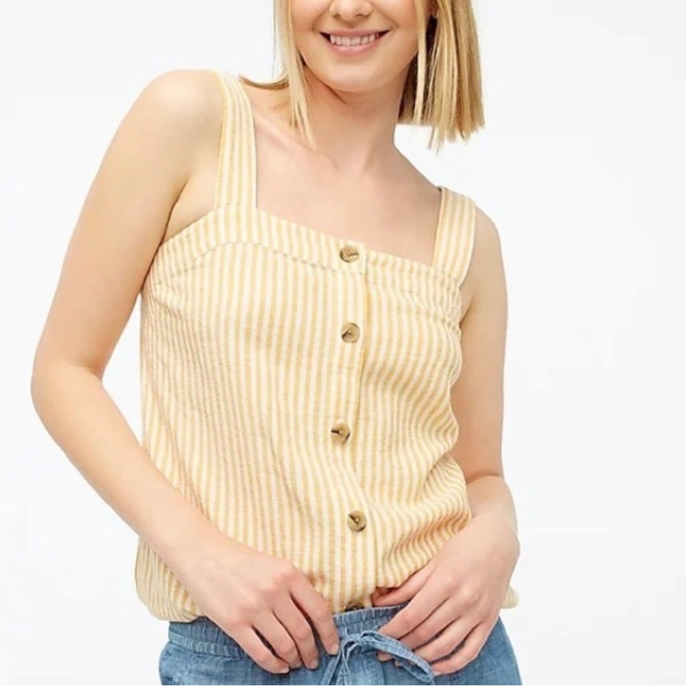 J. Crew Factory Striped Linen-
Blend Button-Front Tank Top
Yellow Size XL